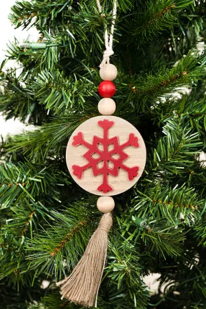 10.5 x 3.5 Snow For The Holidays Wood Beaded Hanging Snowflake