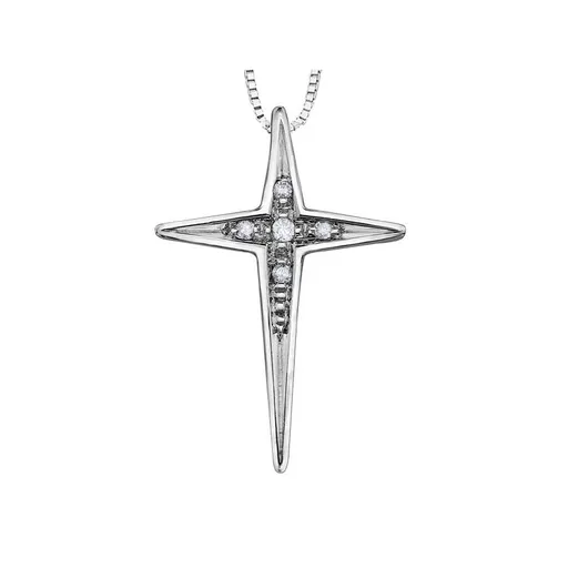 10K White Gold (0.02ct) Diamond Cross Pendant