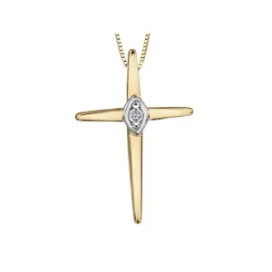 10K Yellow Gold (0.015ct) Diamond Cross Pendant