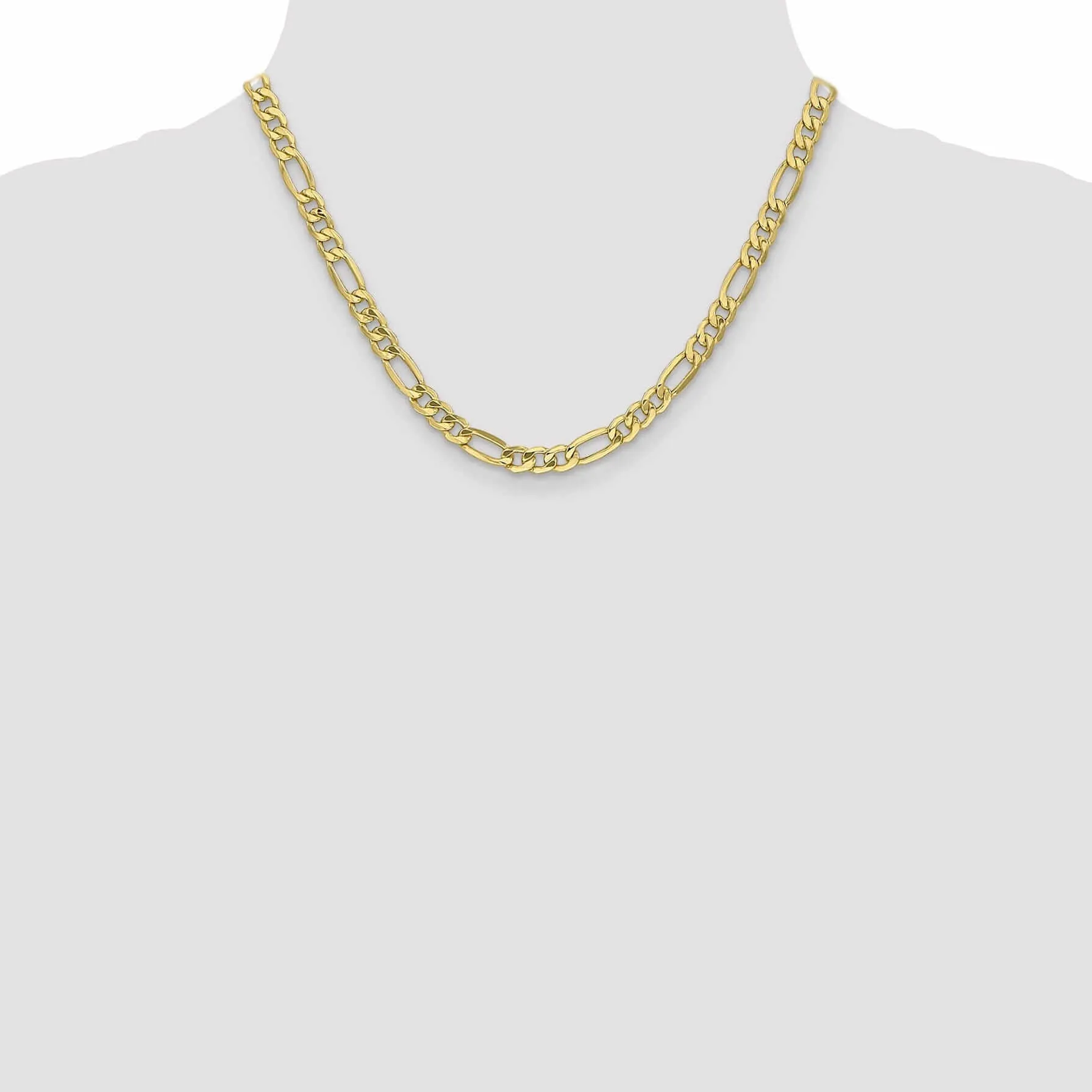 10k Yellow Gold 6.6mm Semi-Solid Figaro Chain