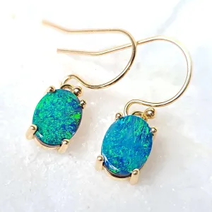 14K Dainty Oval Opal Earrings in Yellow Gold