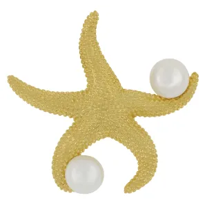 14k Yellow Gold Starfish Pendant with Freshwater Pearls