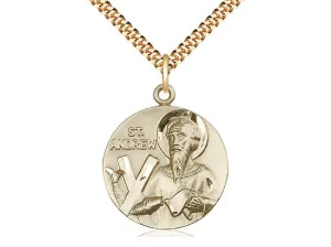 14kt Gold Filled St Andrew Pendant on a 24 inch Gold Plate Heavy Curb Chain.