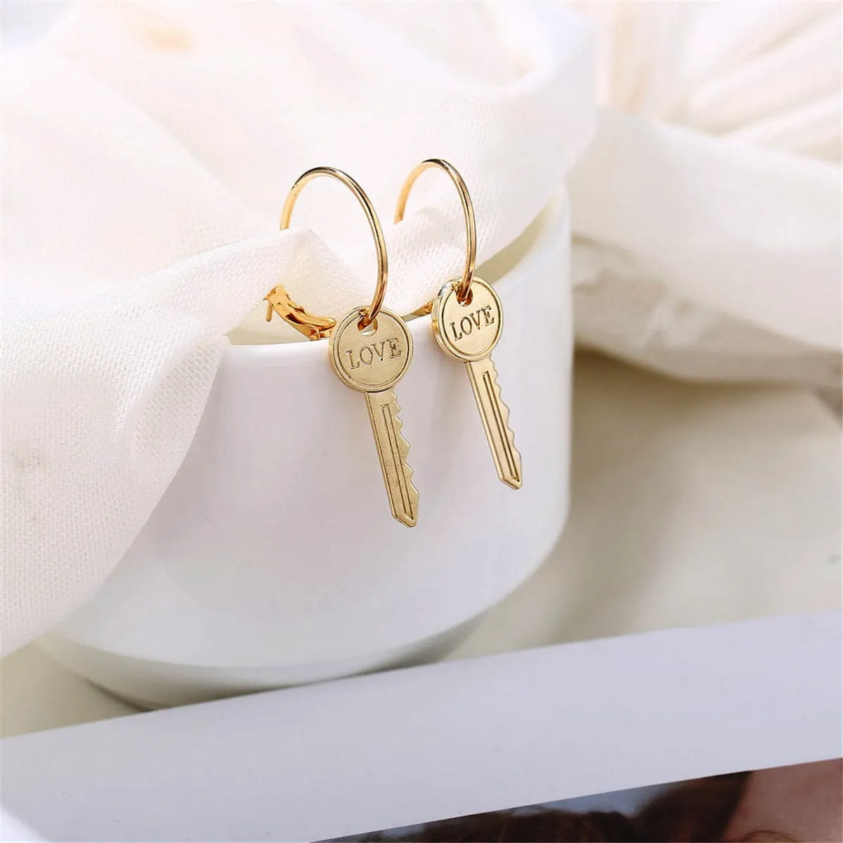 18K Gold-Plated 'Love' Key Drop Earrings