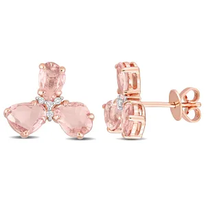 2 2/5 CT TGW PINK SAPPHIRE AND DIAMOND ACCENT 3-STONE STUD EARRINGS IN 14K ROSE GOLD
