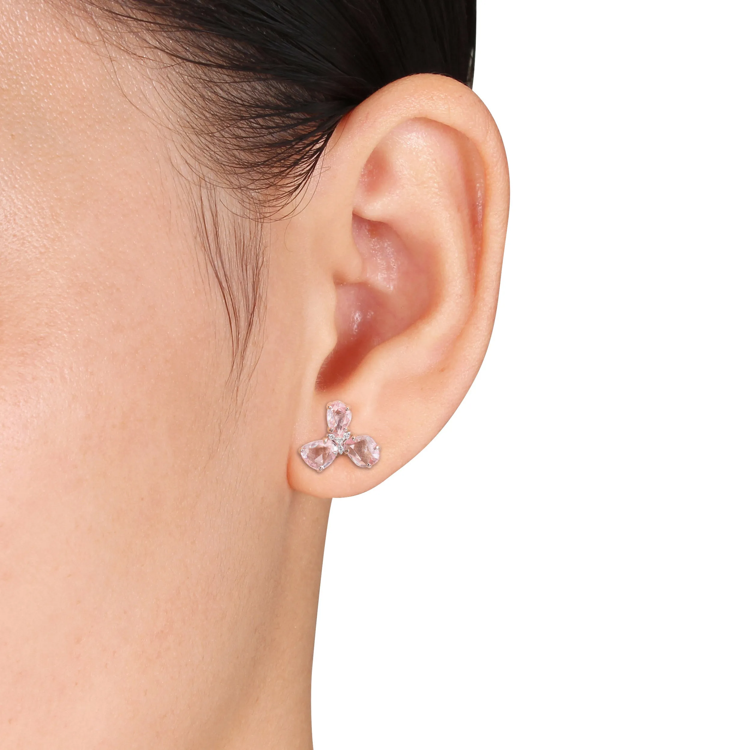 2 2/5 CT TGW PINK SAPPHIRE AND DIAMOND ACCENT 3-STONE STUD EARRINGS IN 14K ROSE GOLD