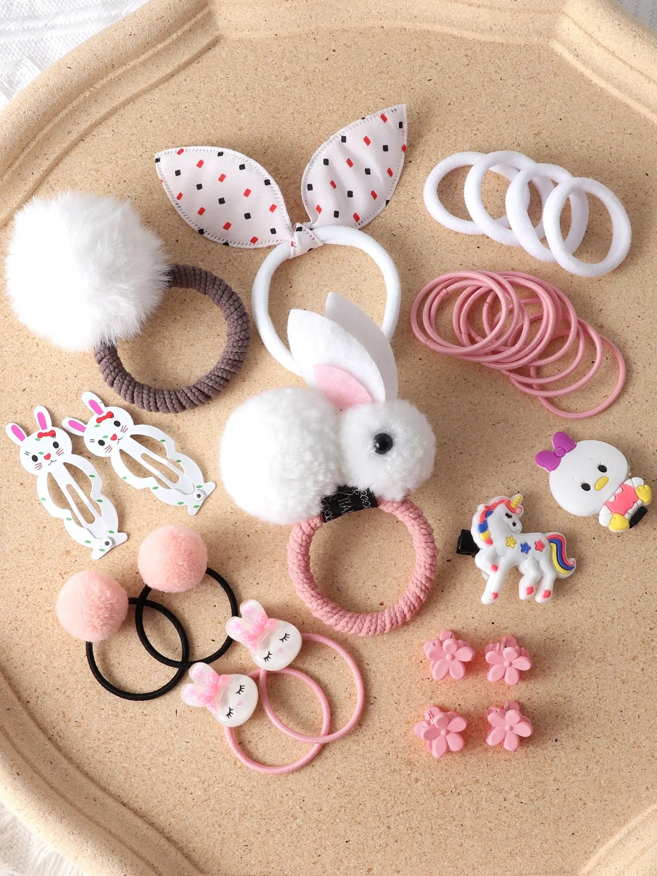 30pcs Cartoon Rabbit & Pompom Decor Hair Accessory Set -  White