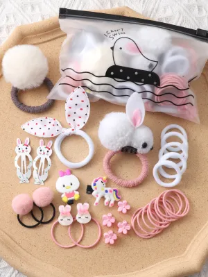 30pcs Cartoon Rabbit & Pompom Decor Hair Accessory Set -  White