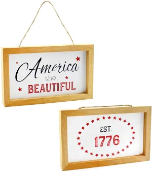 4th of July Signs, Set of 2 Decorative Wood Americana Patriotic Signs (Case of 30)
