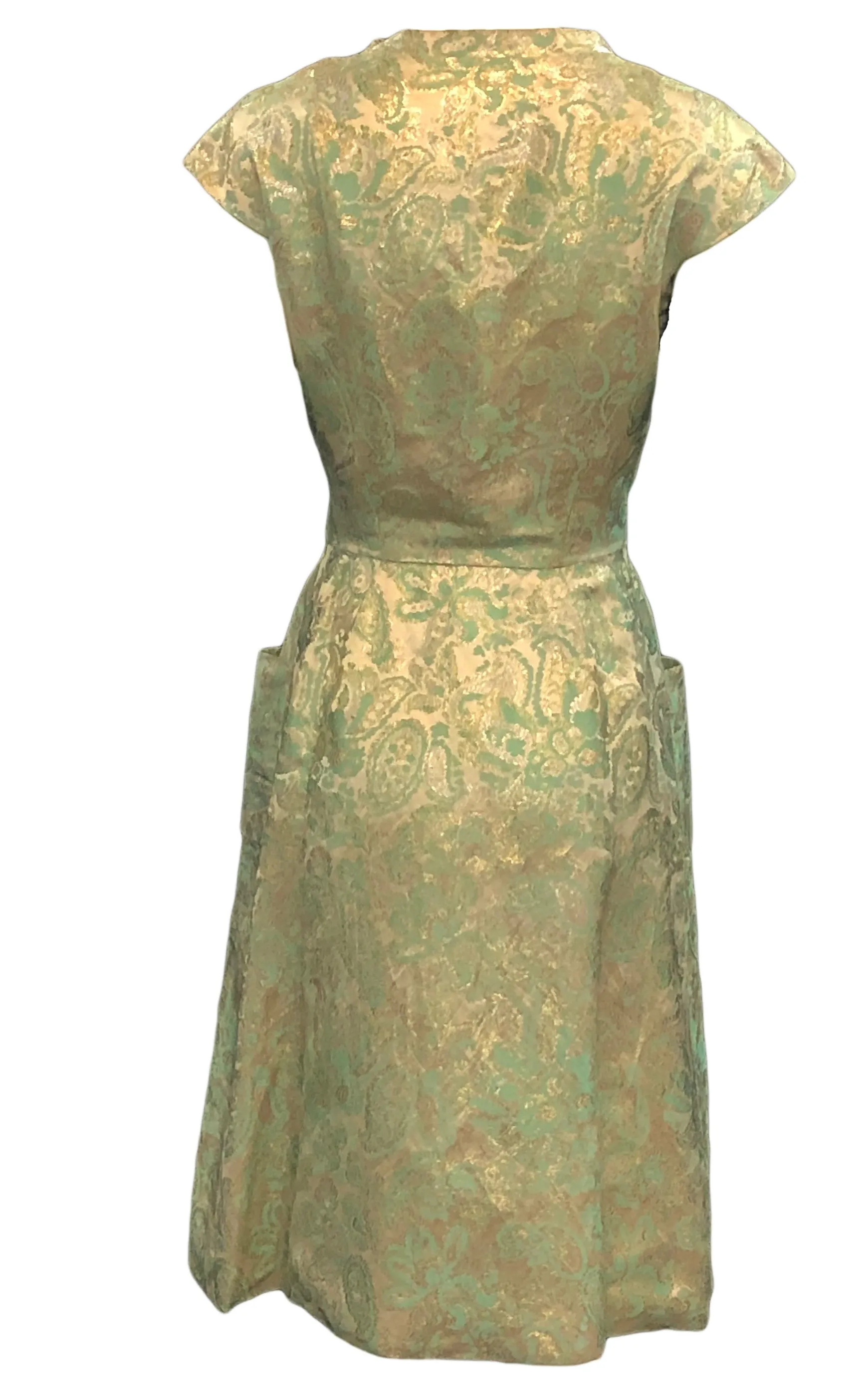 60's Metallic Green Jacquard Dress