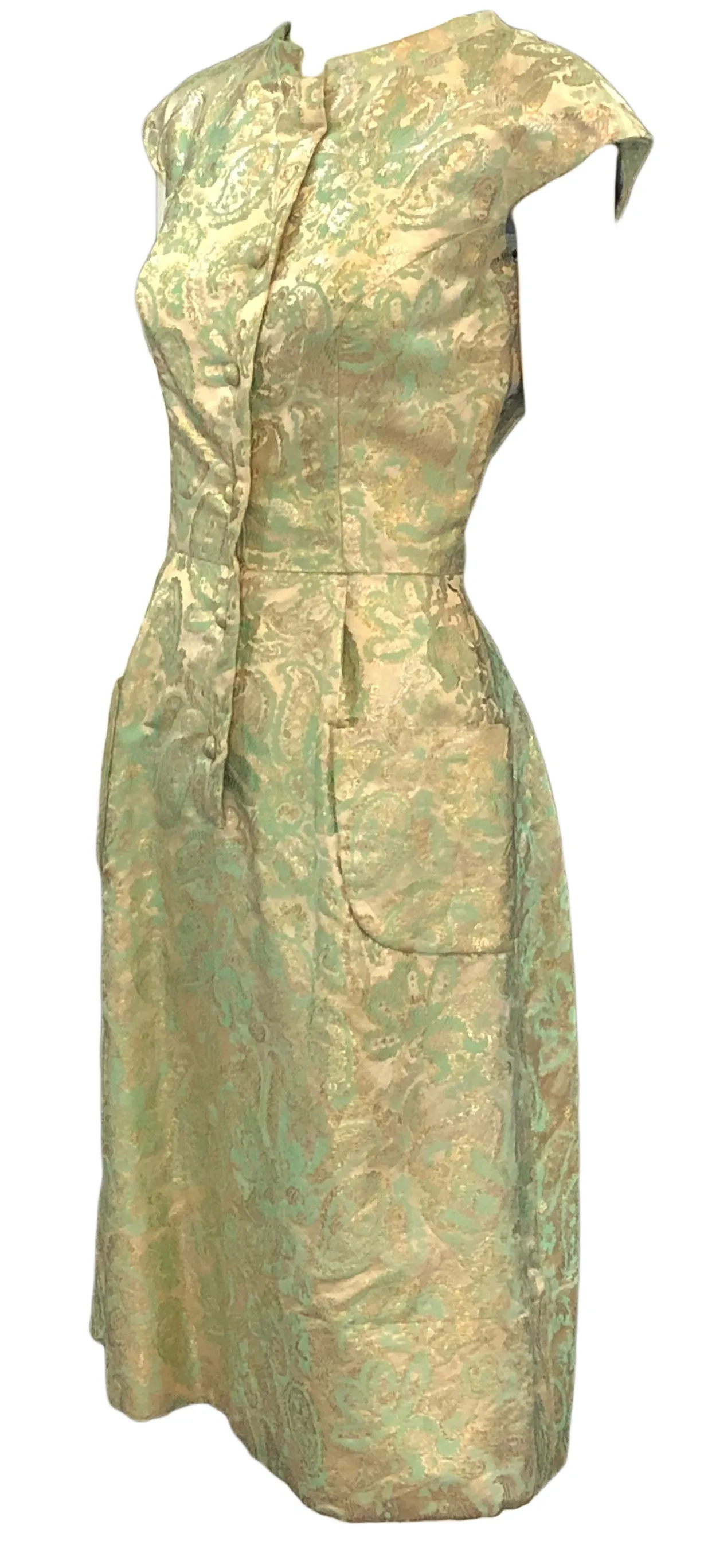 60's Metallic Green Jacquard Dress