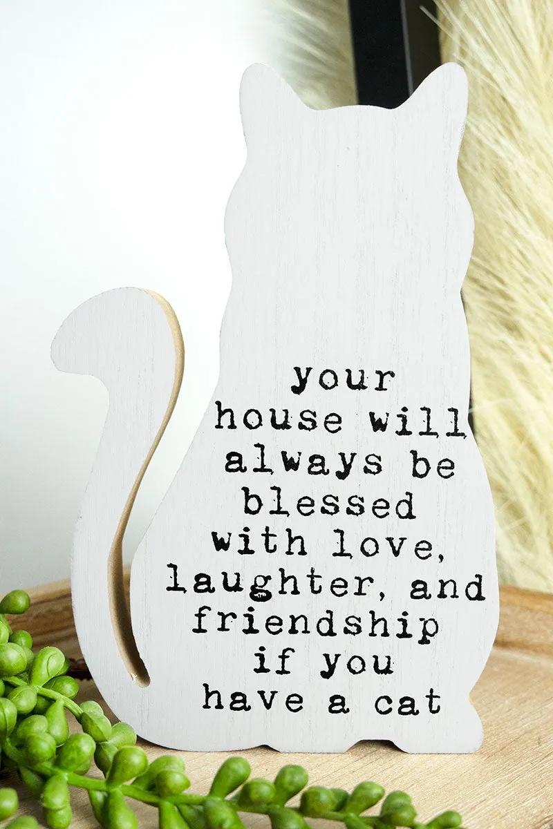 7 x 4.25 'Always Blessed' Wood Cat Shaped Block Sign