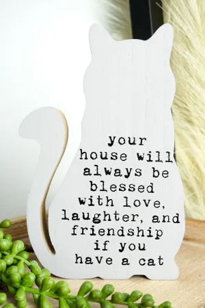 7 x 4.25 'Always Blessed' Wood Cat Shaped Block Sign