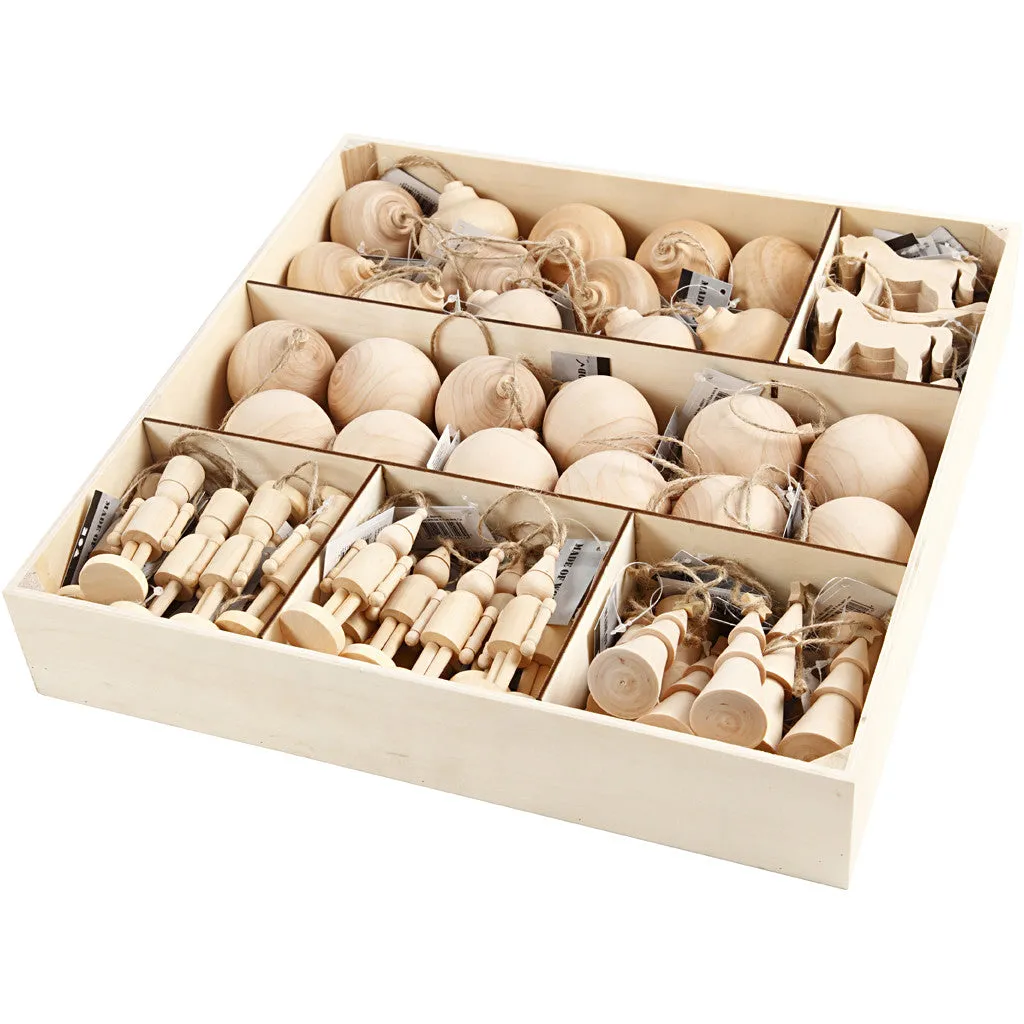 72 x Birk Wood Christmas Ornaments With String Hanging Home Decor Crafts 5.5-9 cm