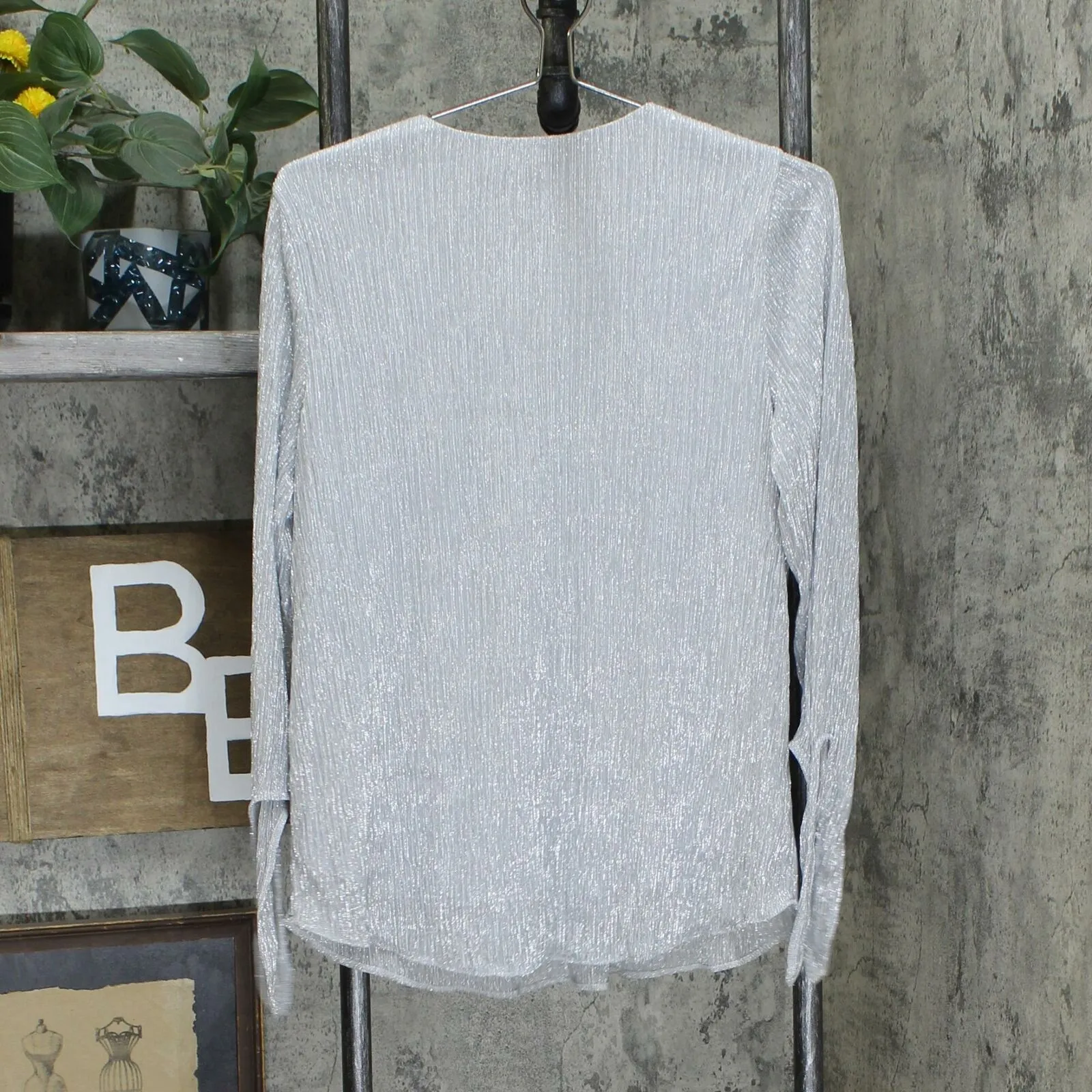 Alfani Women's Petite Tie Sleeve Blouse New City Silver PL