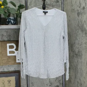 Alfani Women's Petite Tie Sleeve Blouse New City Silver PL