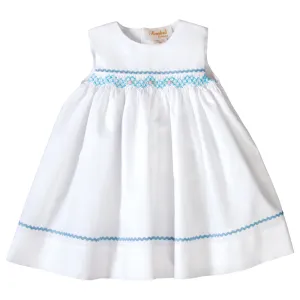 Amelia White Sundress with Blue English Smocking and RicRac