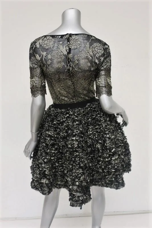 Amen Couture Dress Black/Gold Metallic Lace Size 38 Short Sleeve Party Dress
