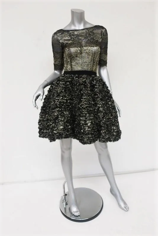 Amen Couture Dress Black/Gold Metallic Lace Size 38 Short Sleeve Party Dress