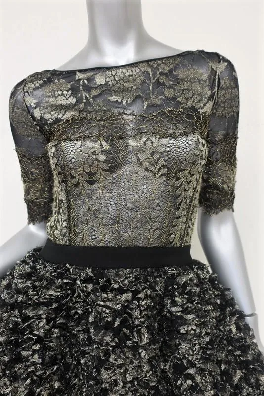 Amen Couture Dress Black/Gold Metallic Lace Size 38 Short Sleeve Party Dress