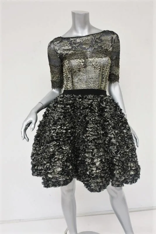 Amen Couture Dress Black/Gold Metallic Lace Size 38 Short Sleeve Party Dress