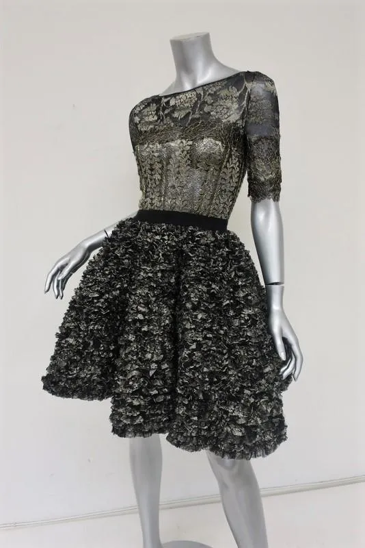 Amen Couture Dress Black/Gold Metallic Lace Size 38 Short Sleeve Party Dress