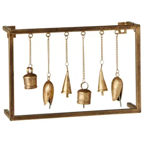 Antique Gold Rectangle Framed Hanging Bell Wall Decor