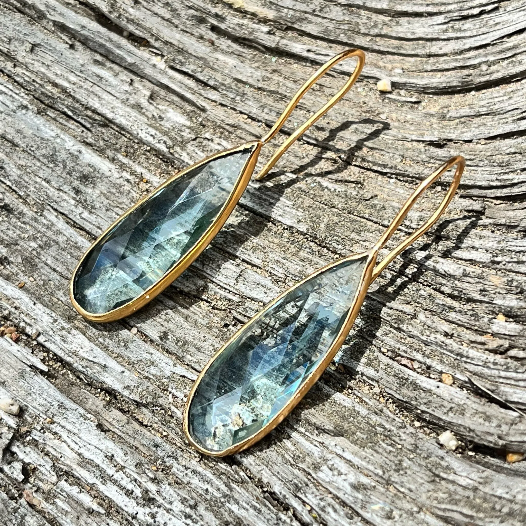 Aqua Blue Topaz Desert Mirage Earrings - Gold
