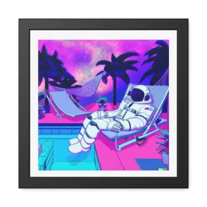 Astronaut Lounging by Pool Framed Poster Wall Art