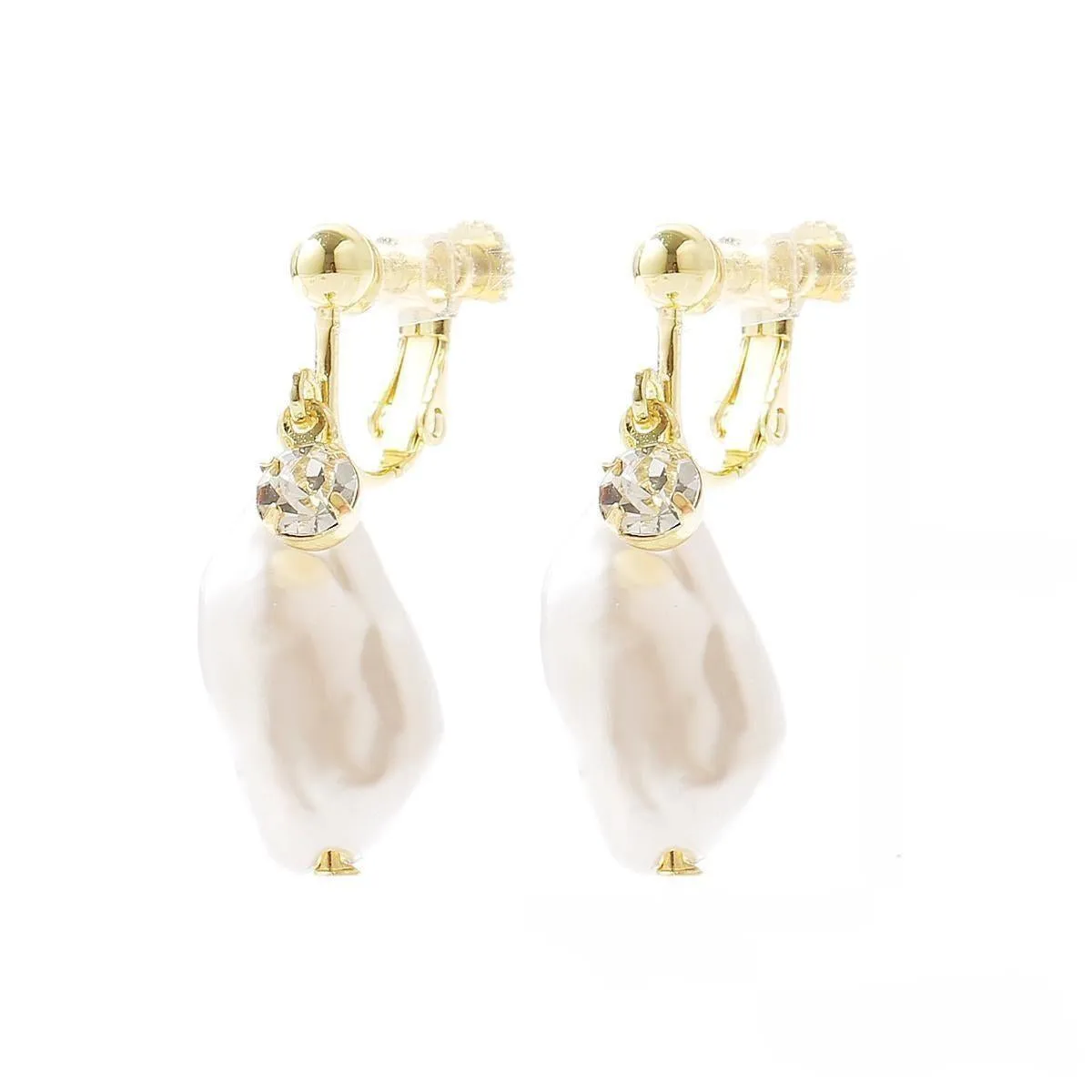 Baroque Pearl & Cubic Zirconia 18K Gold-Plated Huggie Earrings
