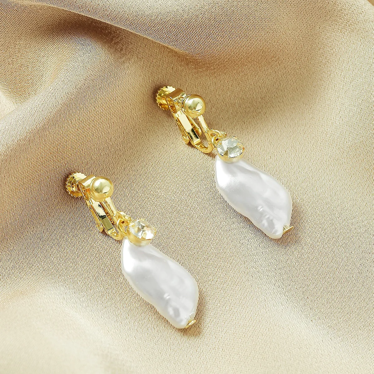 Baroque Pearl & Cubic Zirconia 18K Gold-Plated Huggie Earrings