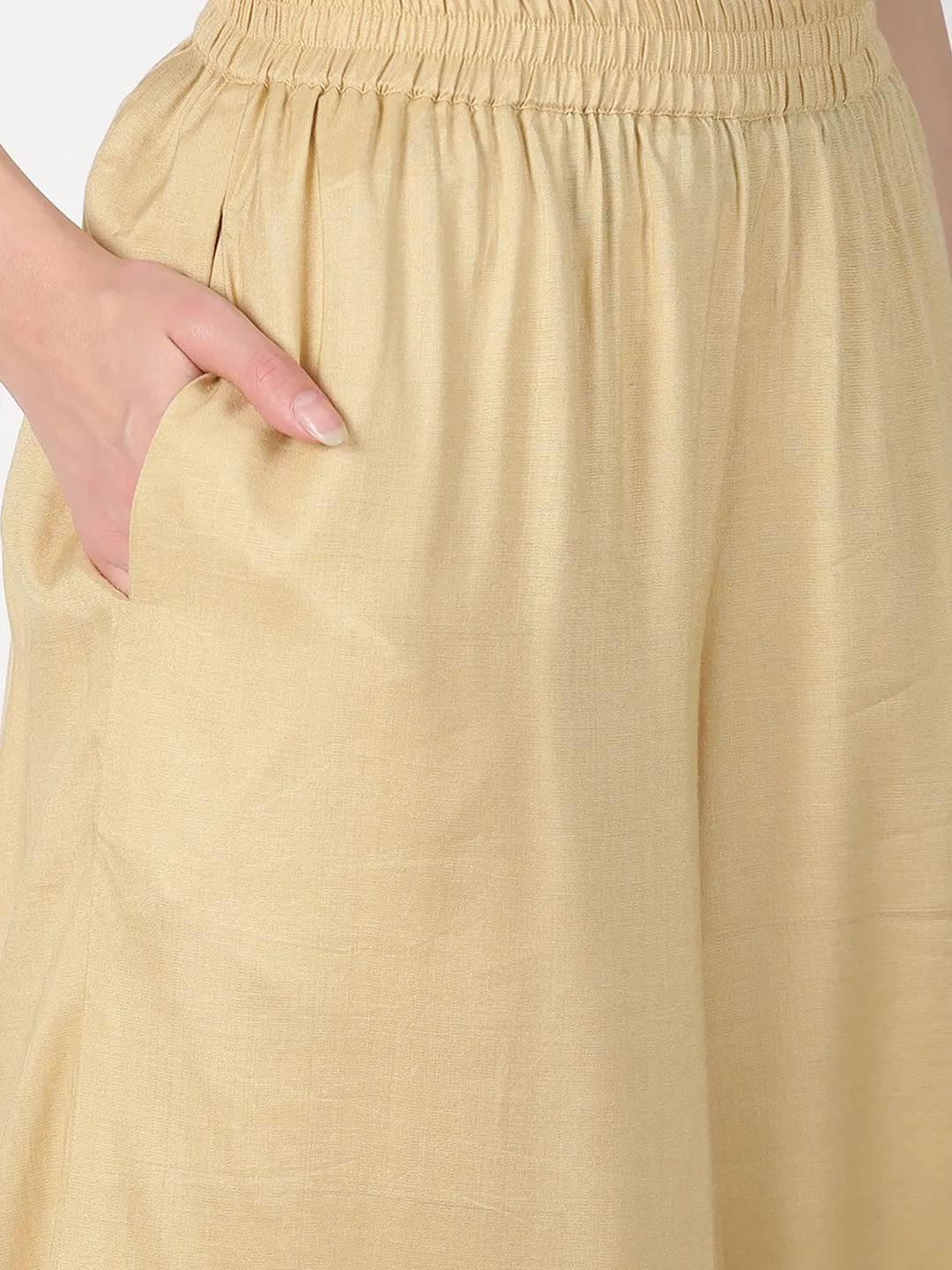 Beige Gold-Toned Solid Straight Palazzo