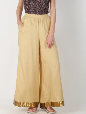 Beige Gold-Toned Solid Straight Palazzo