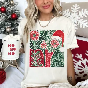 Bella Canvas or Comfort Colors Christmas Boho Merry and Bright Tee/ Youth and Adult Sizes
