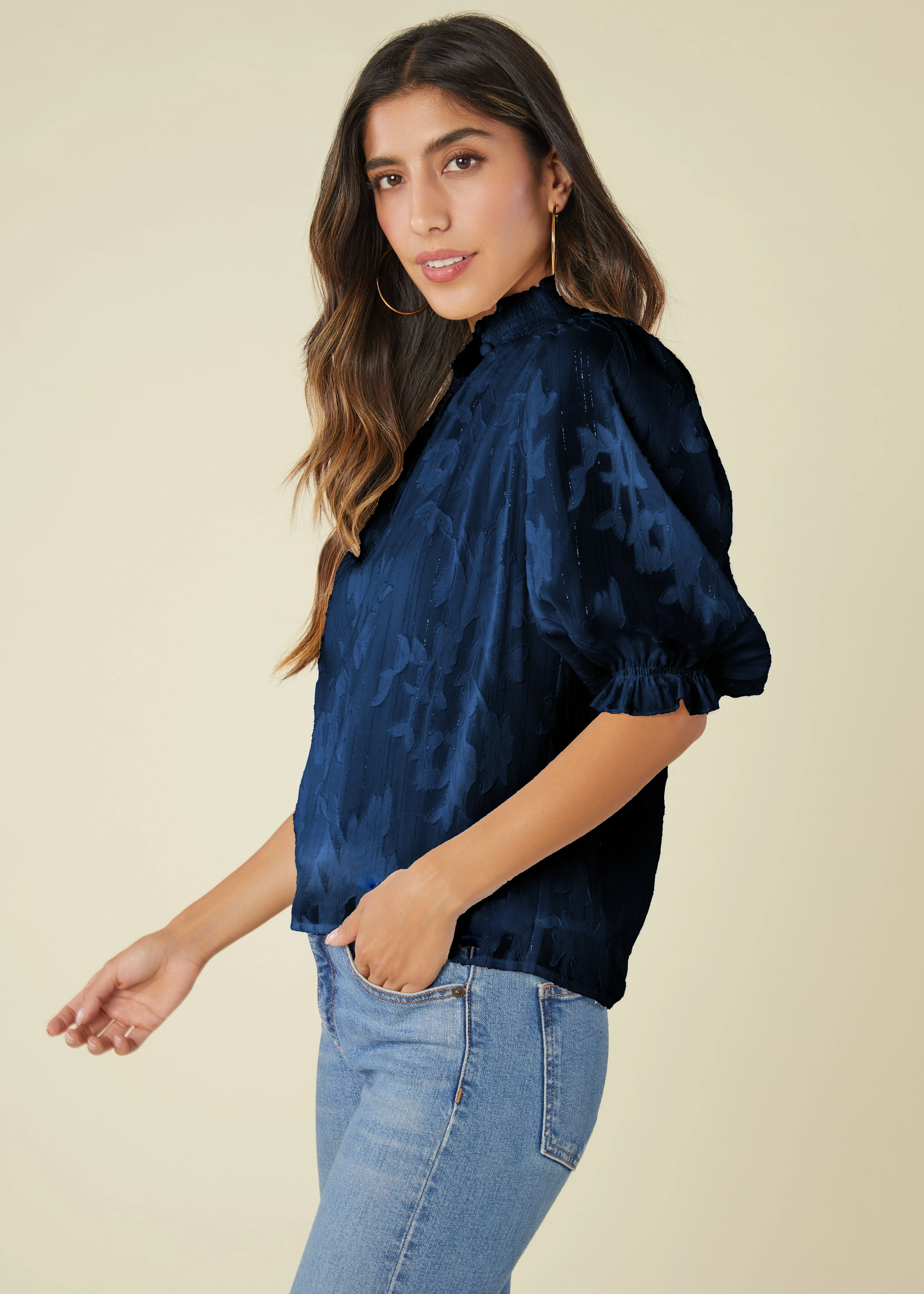 Bennett Top Navy Burnout Chiffon