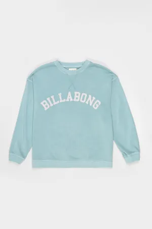 Billabong Youth Billabong Arched Logo Crewneck Sweatshirt for Girls in Blue | BSFHB03S-450-BLUE
