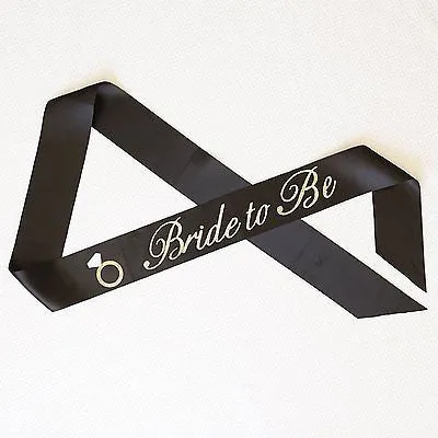 Black and Gold Glitter Bride to Be Bachelorette Sash with Crystal Pin Wedding Party Ribbon