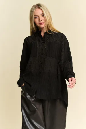 Black Crinkled Jacquard Button Down Shirt
