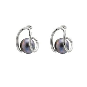 Black Pearl Swerve Earring in Silver