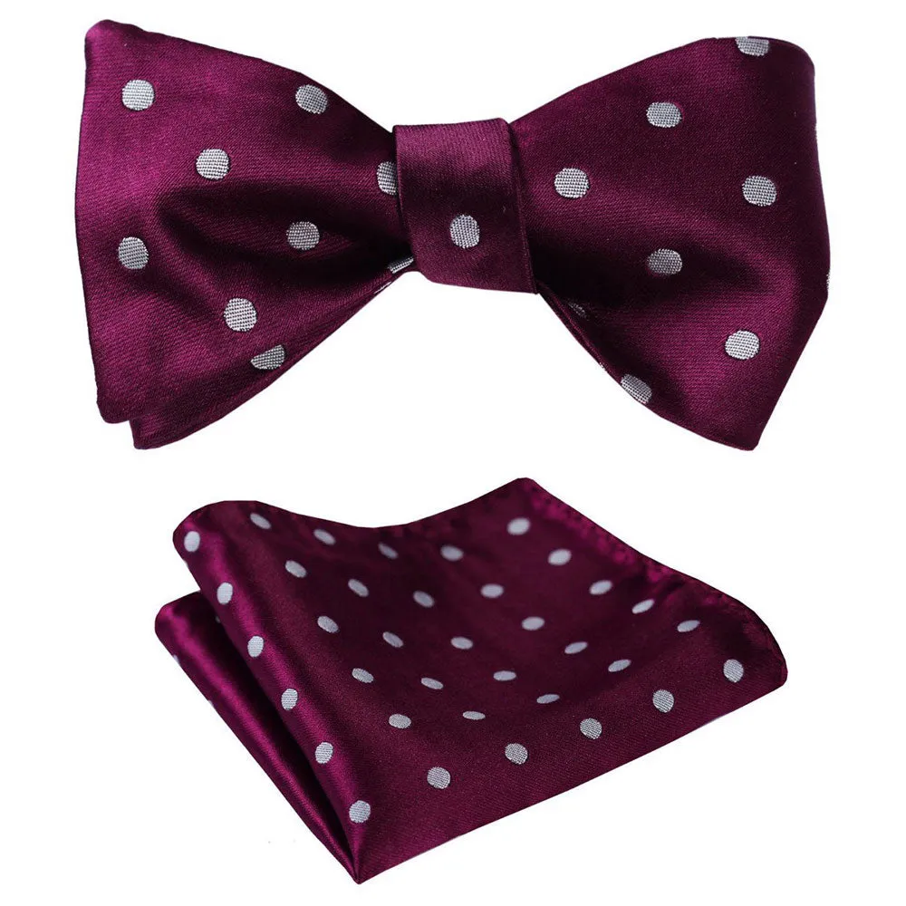 Burgundy Mens Silk Self tie Bow Tie with Pocket Squares Set