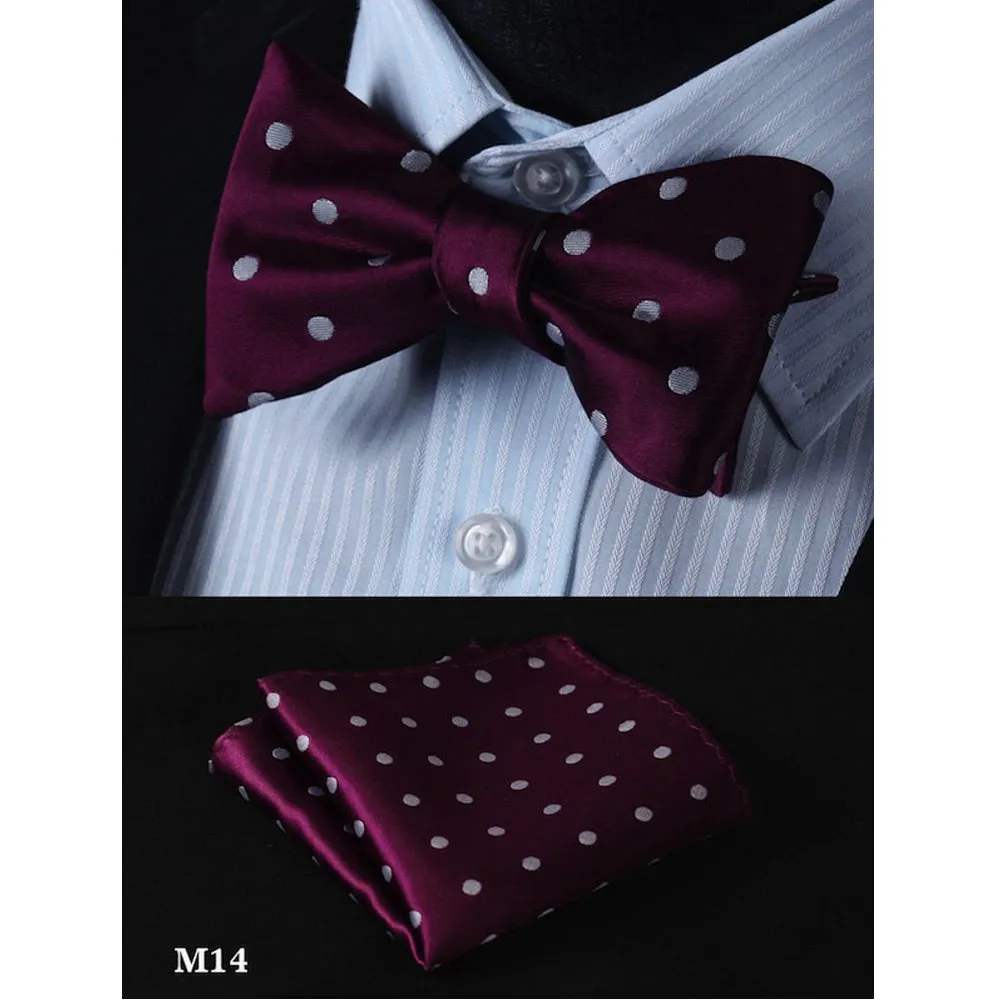 Burgundy Mens Silk Self tie Bow Tie with Pocket Squares Set