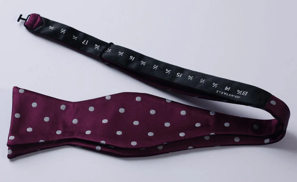 Burgundy Mens Silk Self tie Bow Tie with Pocket Squares Set