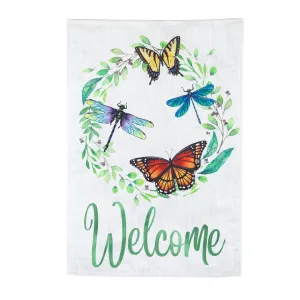 Butterfly & Dragonfly Wreath Garden Strié Flag,14t9707