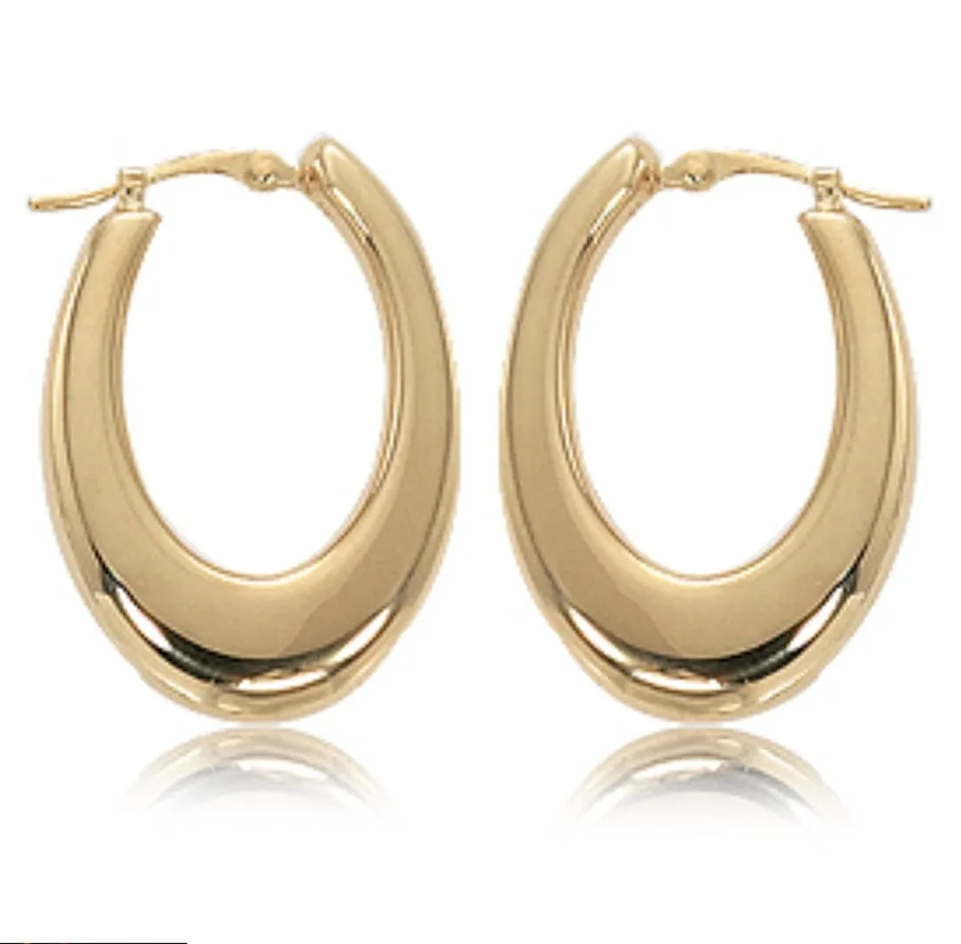 Carla 14k Yellow Gold Flat Oval Hoop Earrings