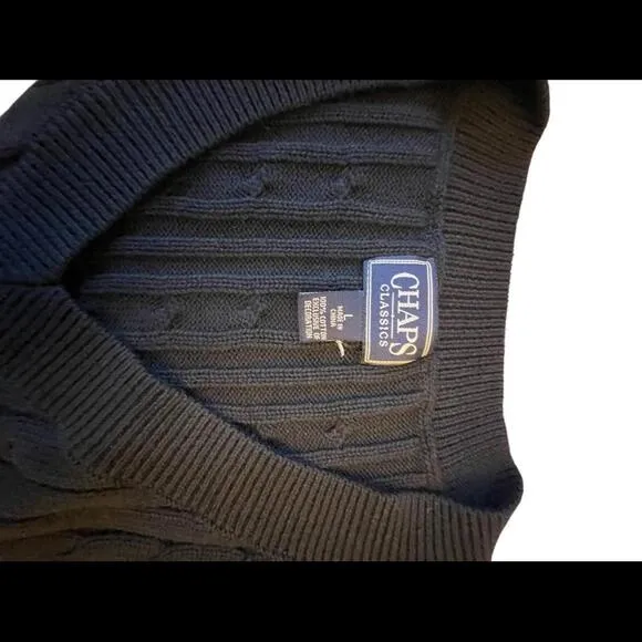 Chaps Classics Cable Knit V-Neck Sweater - Navy Blue - Size L