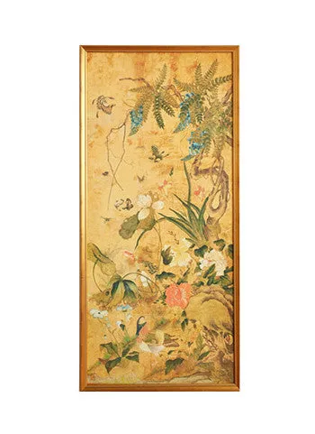 Chinese Ochre Watercolor Panels, 18th c.