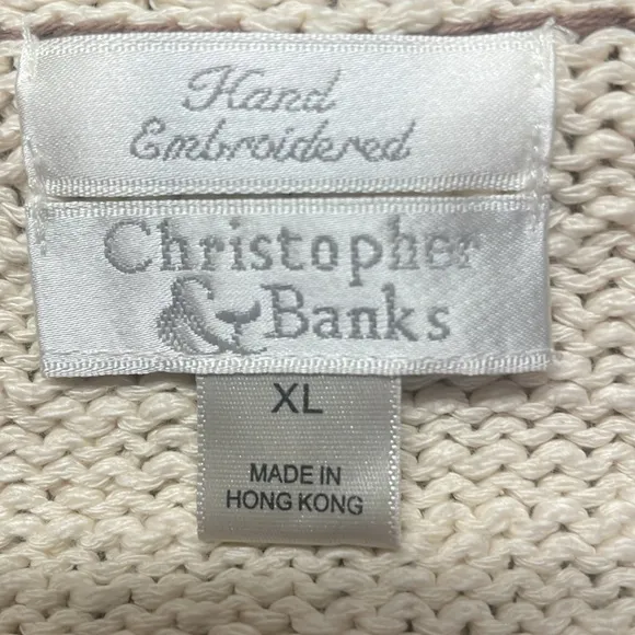 Christopher &amp; Banks hand embroidered Christmas tree sweater cotton silk women XL
