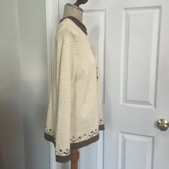 Christopher &amp; Banks hand embroidered Christmas tree sweater cotton silk women XL