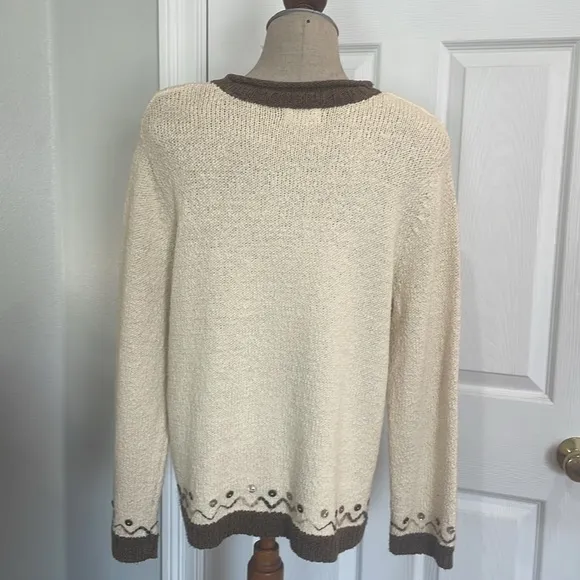 Christopher &amp; Banks hand embroidered Christmas tree sweater cotton silk women XL