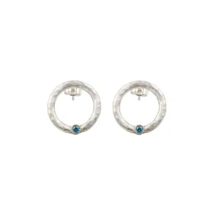 Circle& Blue Crystal Stud Earrings (matte silver finish)